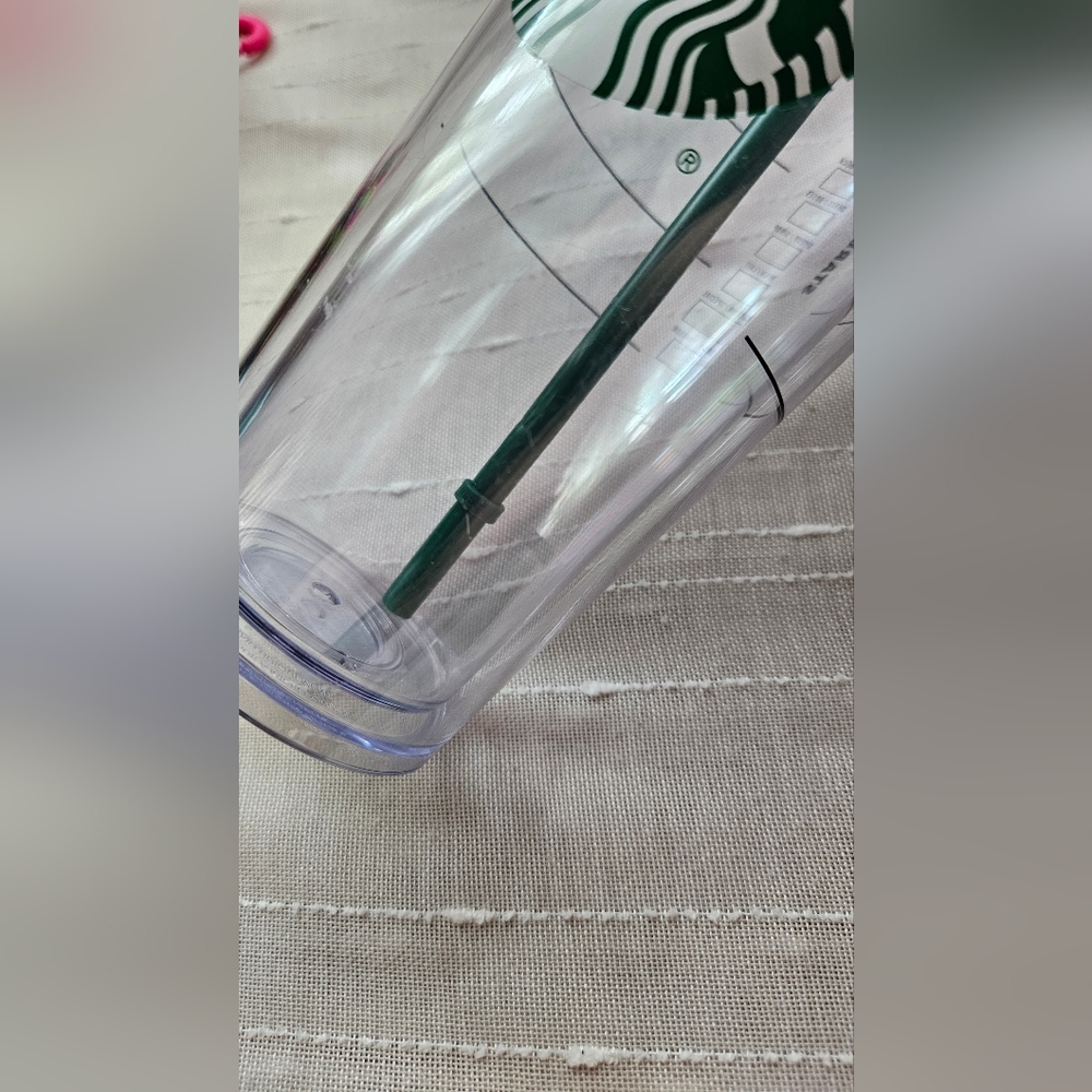 Starbucks Clear Tumbler with Green Logo and Straw + 2 Barista Pins - Picture 4 of 9